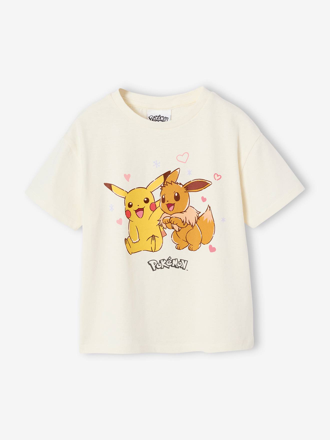 Meisjesshirt Pikachu en Evoli Pokemon® ecru afbeelding