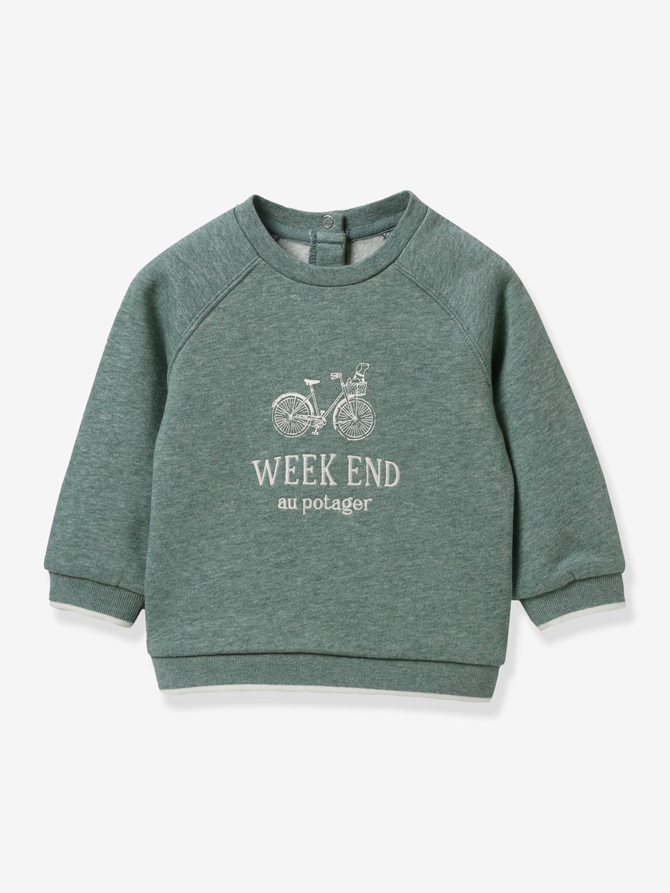 Geborduurde sweater baby - biologisch katoen - CYRILLUS blauwgroen afbeelding