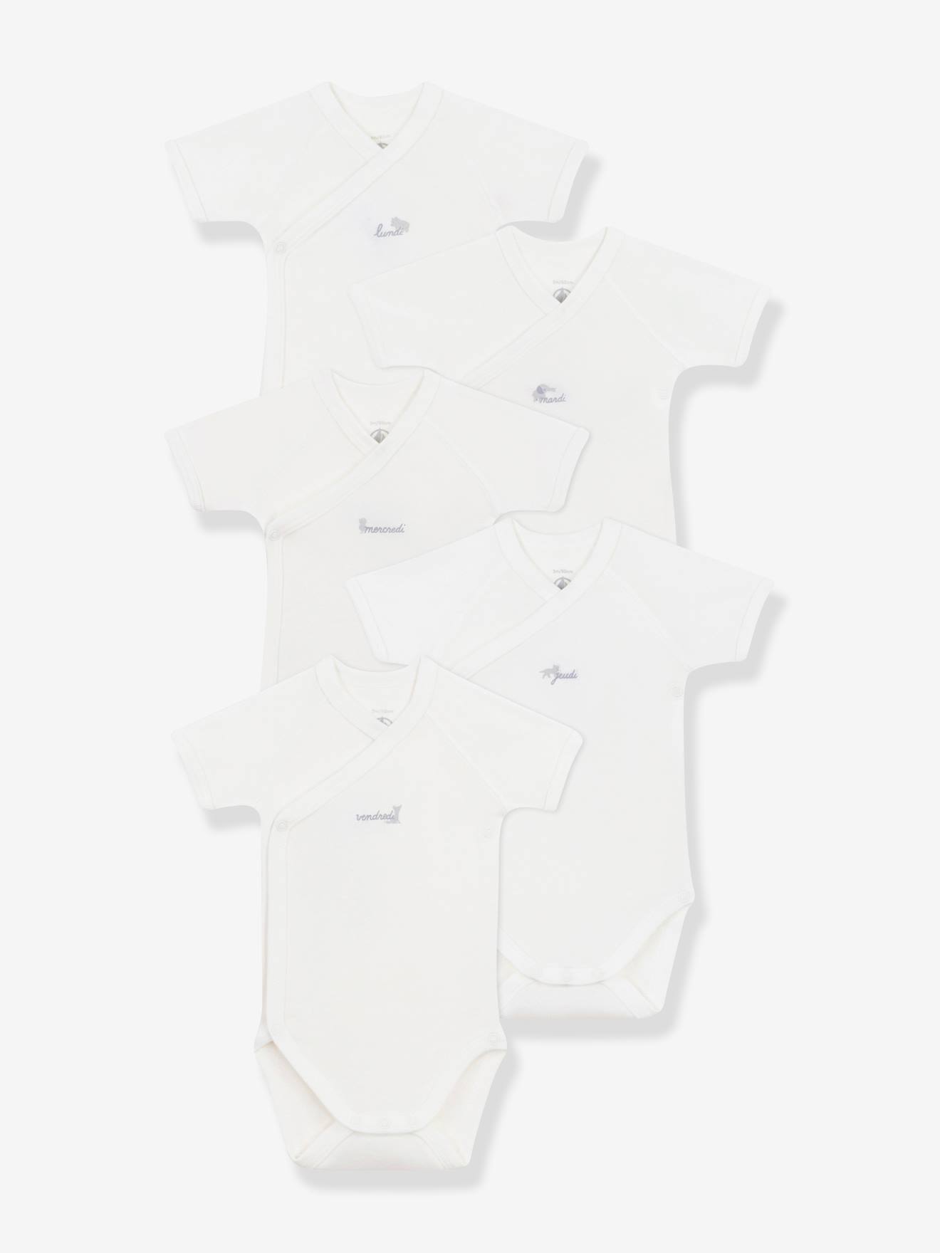 Set van 5 gekruiste body's met korte mouwen voor baby's PETIT BATEAU wit afbeelding