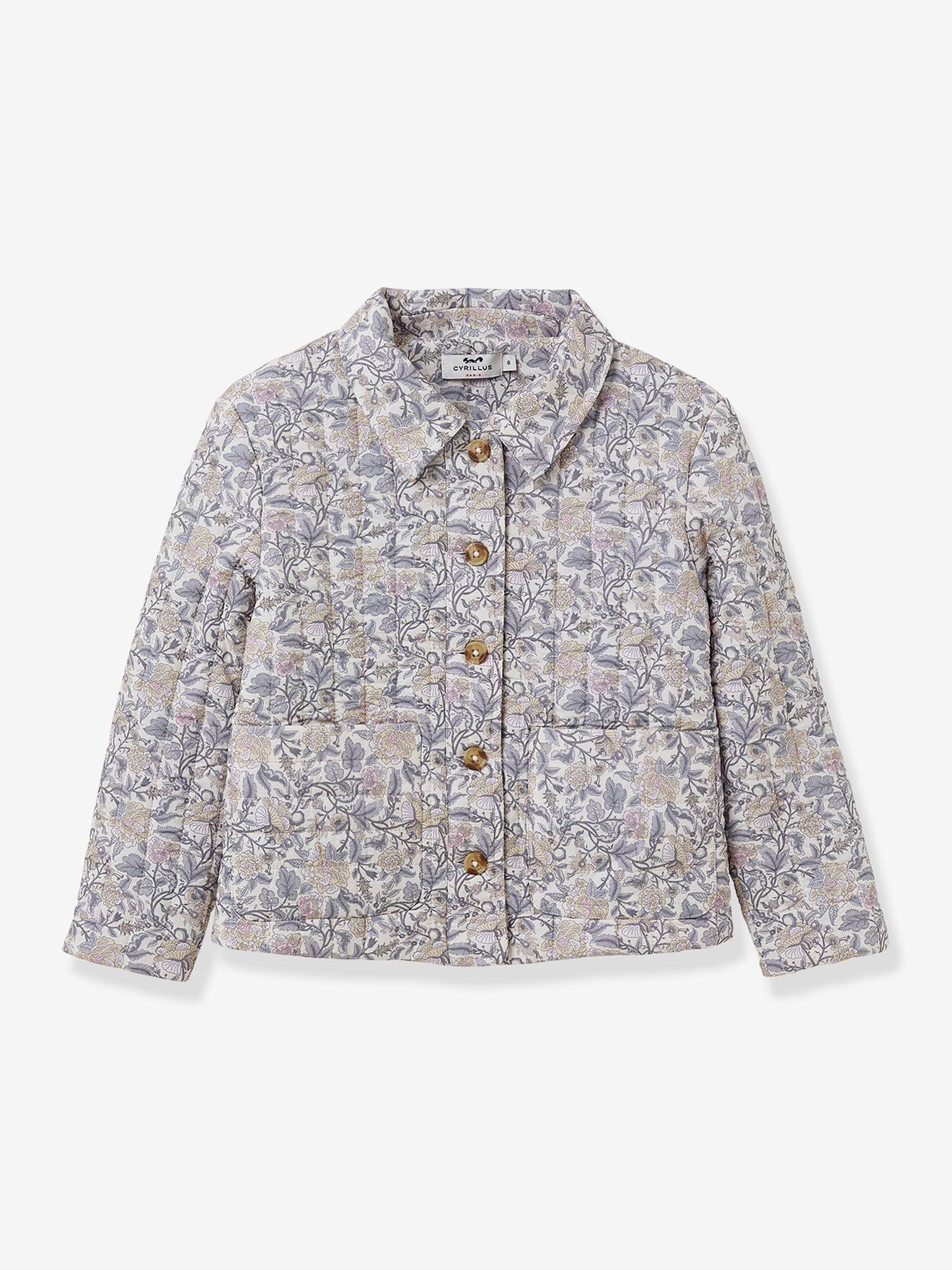 Gewatteerde jas voor meisjes met Flora CYRILLUS-print beige, bedrukt afbeelding