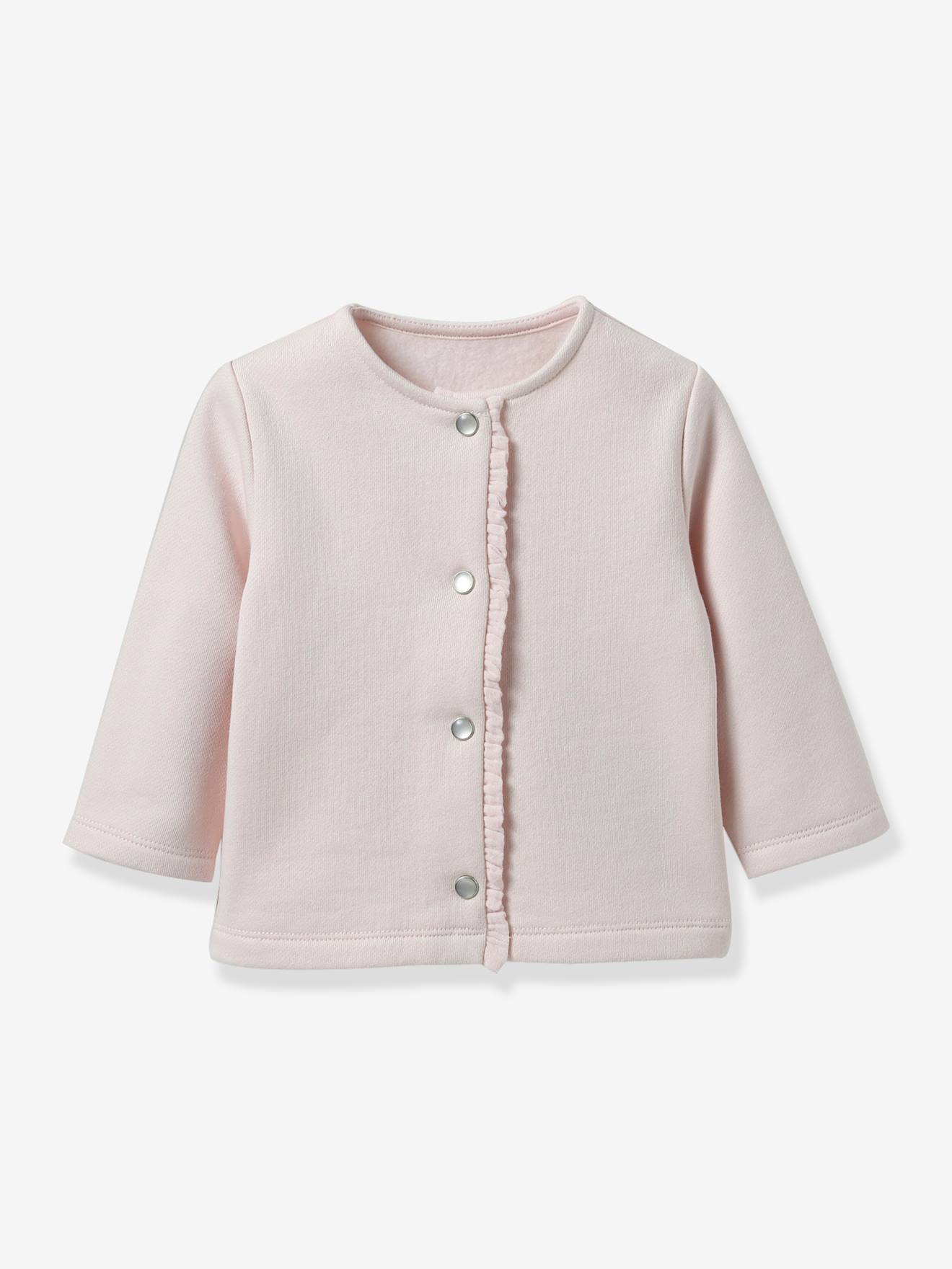 Vestje van sweater voor baby's - Biologisch katoen CYRILLUS lichtroze afbeelding