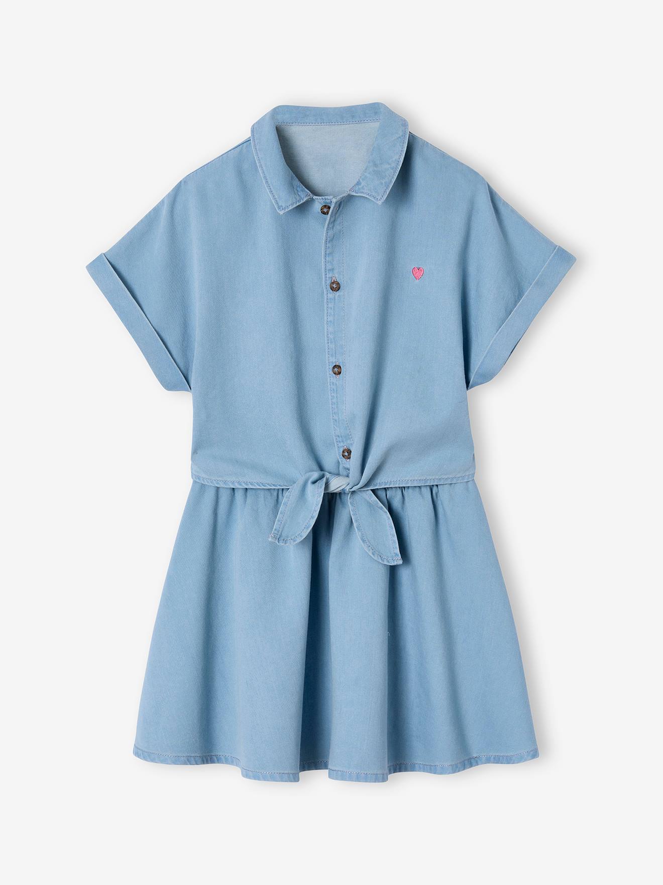 Meisjesset met geknoopte blouse en rokje lichtblauw
