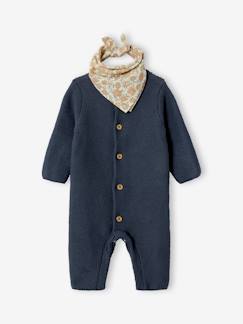Baby-Salopette, jumpsuit-Gemêleerde gebreide babyset met lange mouwen + sjaal