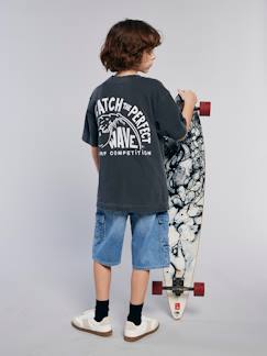 Jongens-T-shirt met motief voor/achter, gewassen effect JONEN