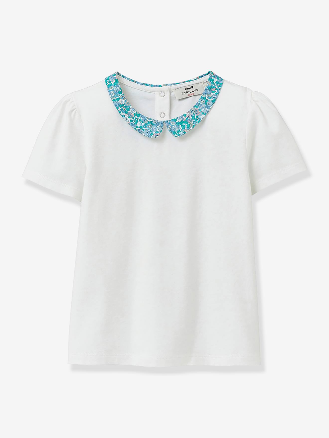 T-shirt met Claudinekraag van Liberty® stof, biologisch katoen CYRILLUS ecru afbeelding