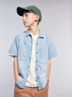 Jongens-Licht denim jongensoverhemd met korte mouw