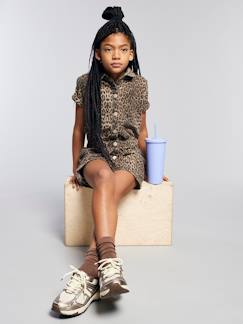 Meisje-Denim short met luipaardprint