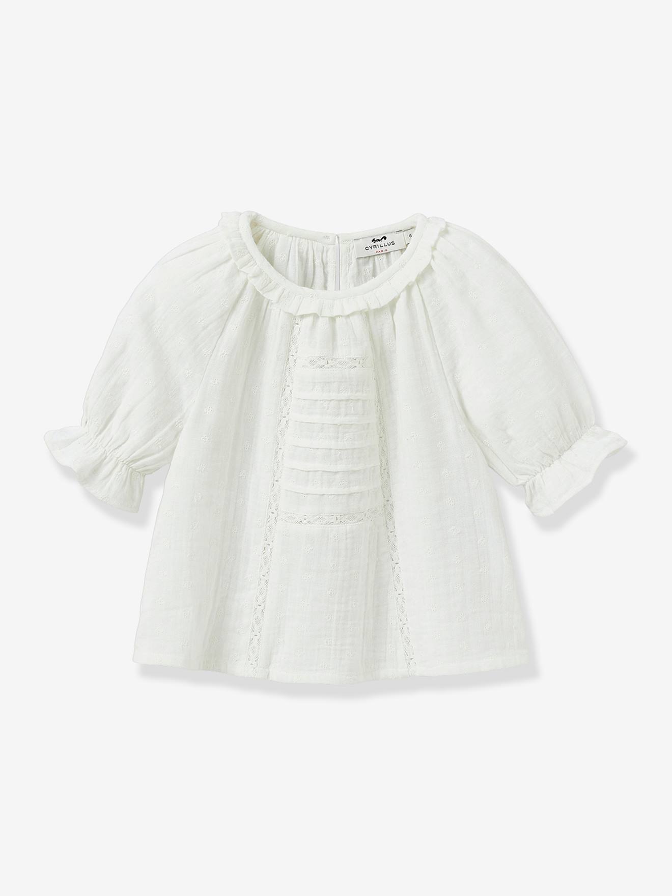 Blouse van Engels borduurwerk in katoenen gaas CYRILLUS ecru afbeelding