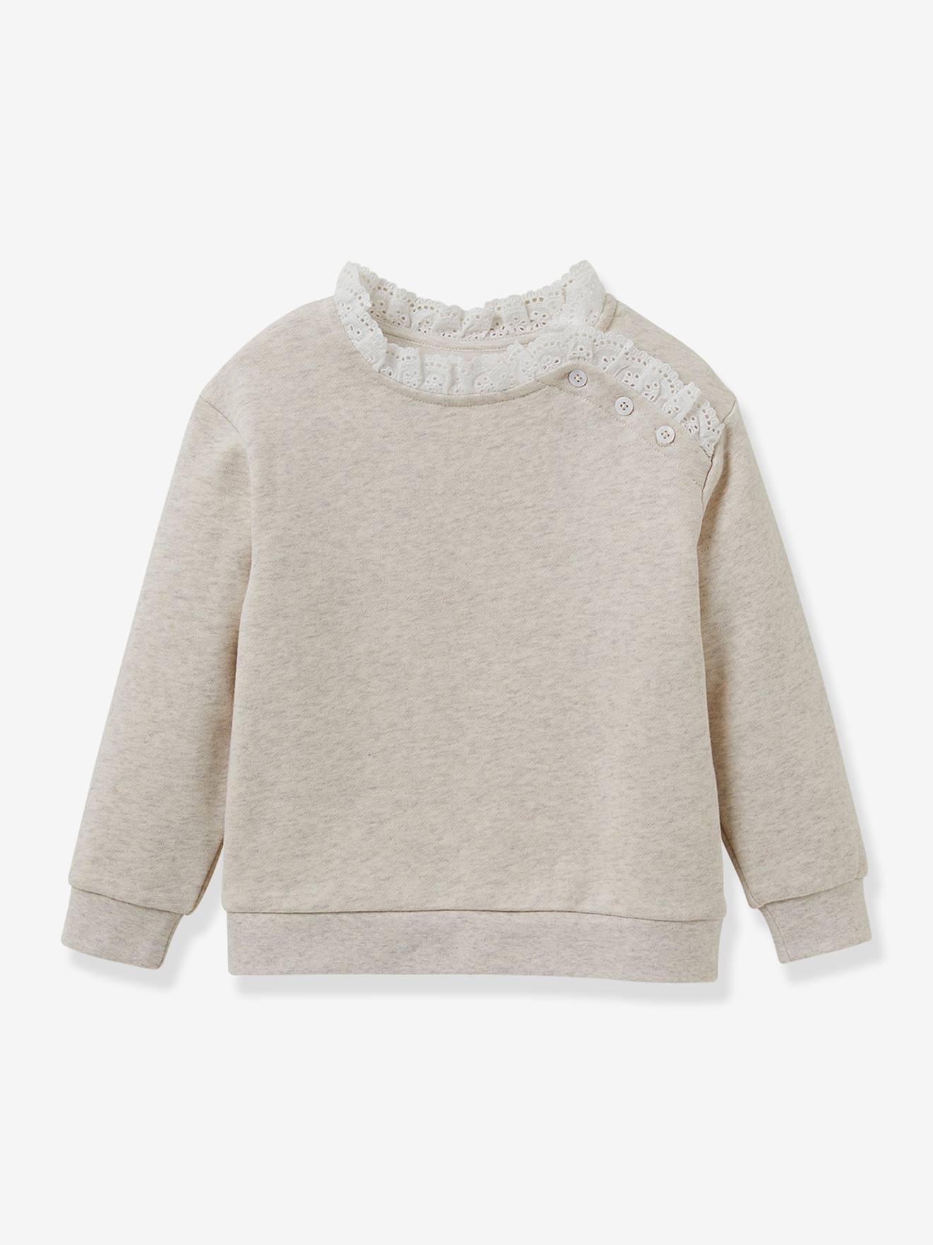 Sweater met Engels borduursel voor meisjes - biologisch katoen - CYRILLUS ecru afbeelding