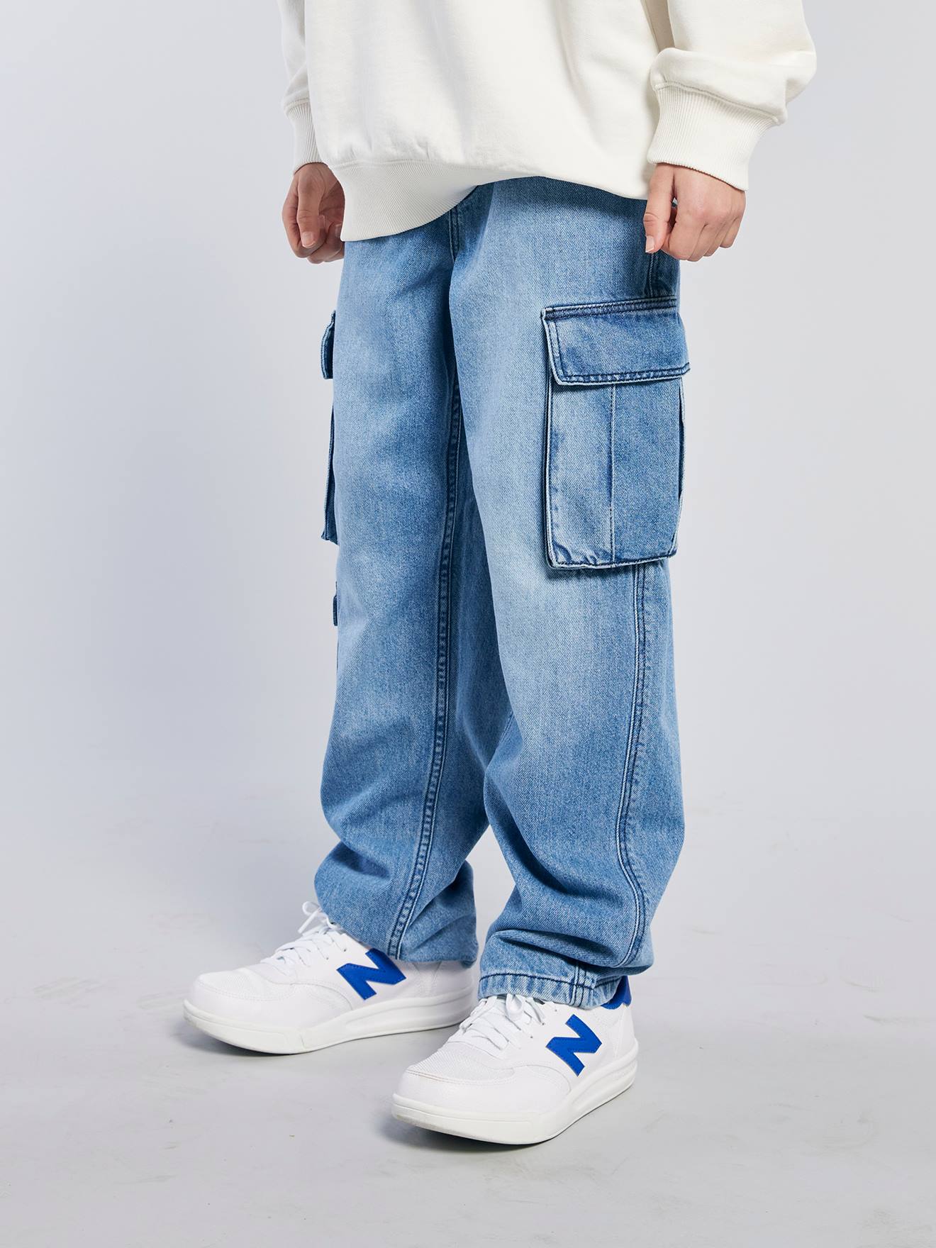 Denim loose battle jongensbroek gebleekt denim afbeelding