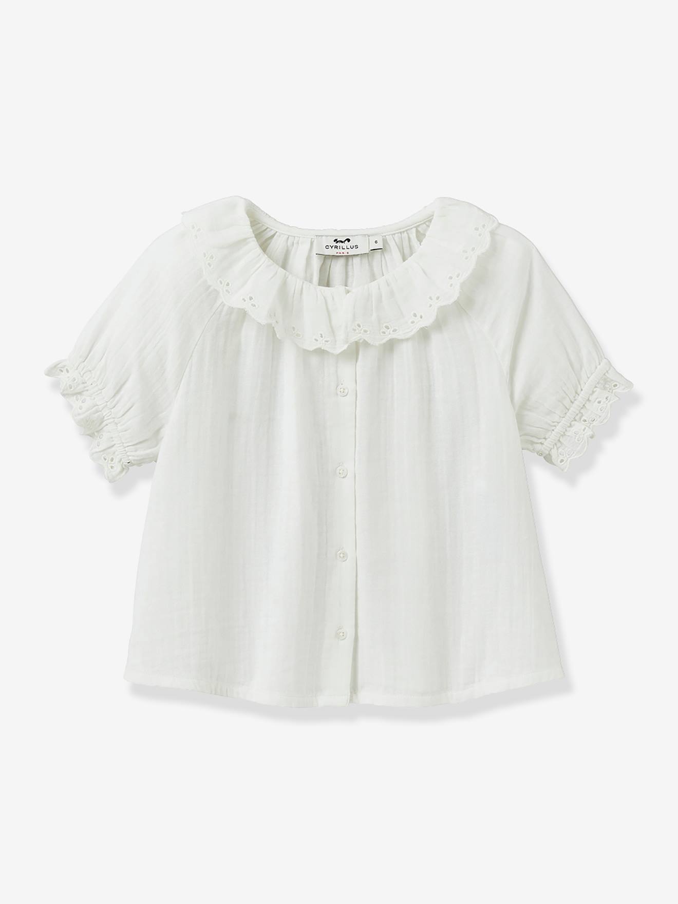 Blouse voor meisjes met Engels borduurwerk in katoenen gaas CYRILLUS ecru afbeelding