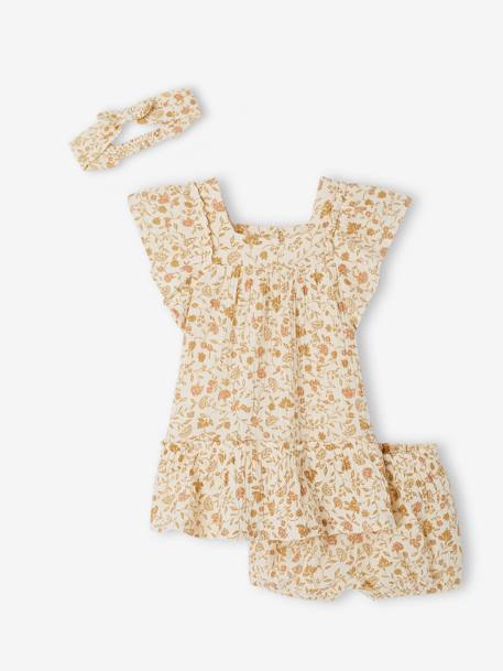 Cadeauset met jurk + broekje + haarband voor baby ecru - vertbaudet enfant 