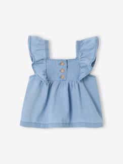 Baby-Overhemd, blouse-Blouse met korte, geruite mouwen voor baby's in licht denim