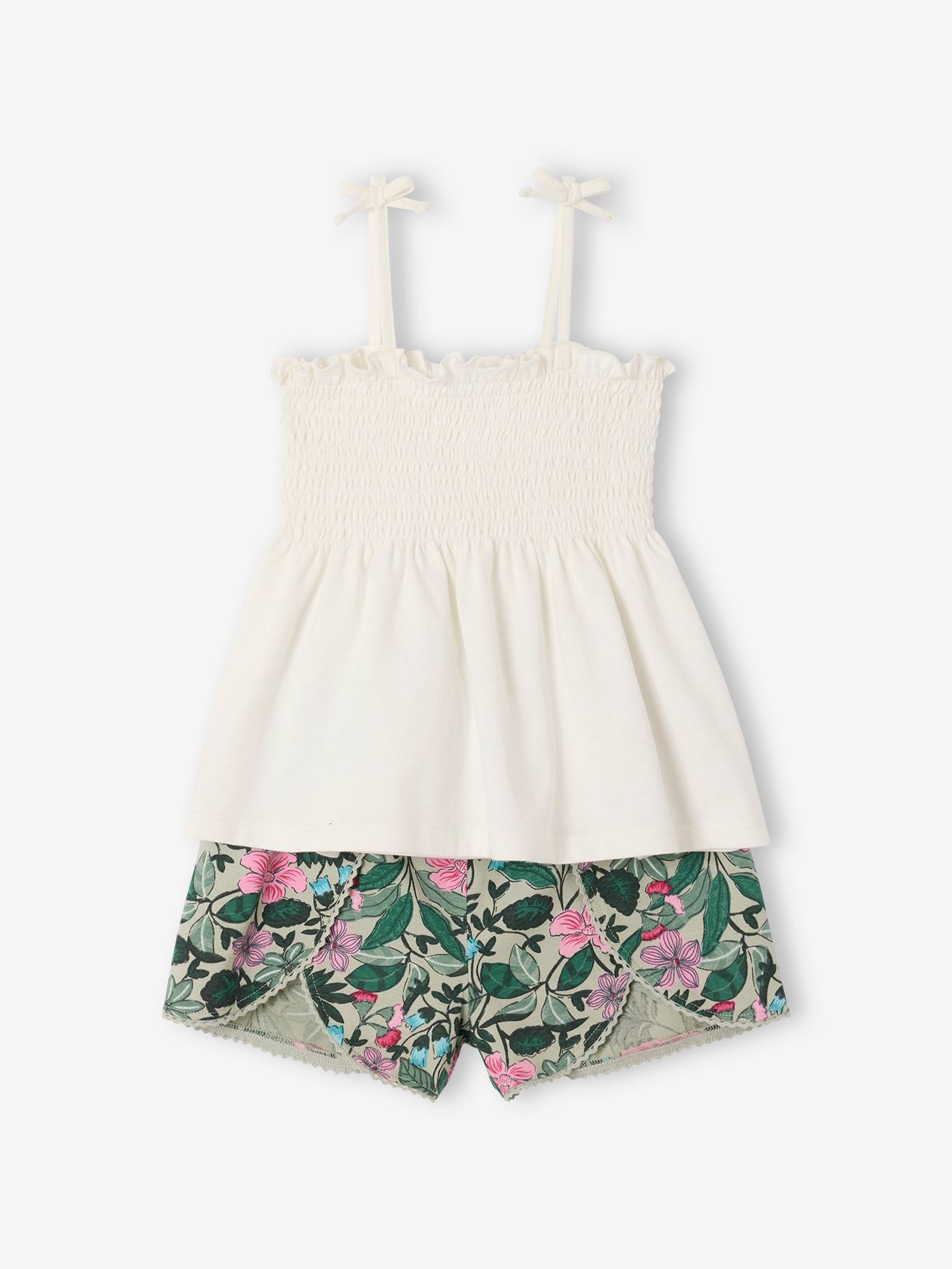 Set met topje en short met print voor meisjes saliegroen