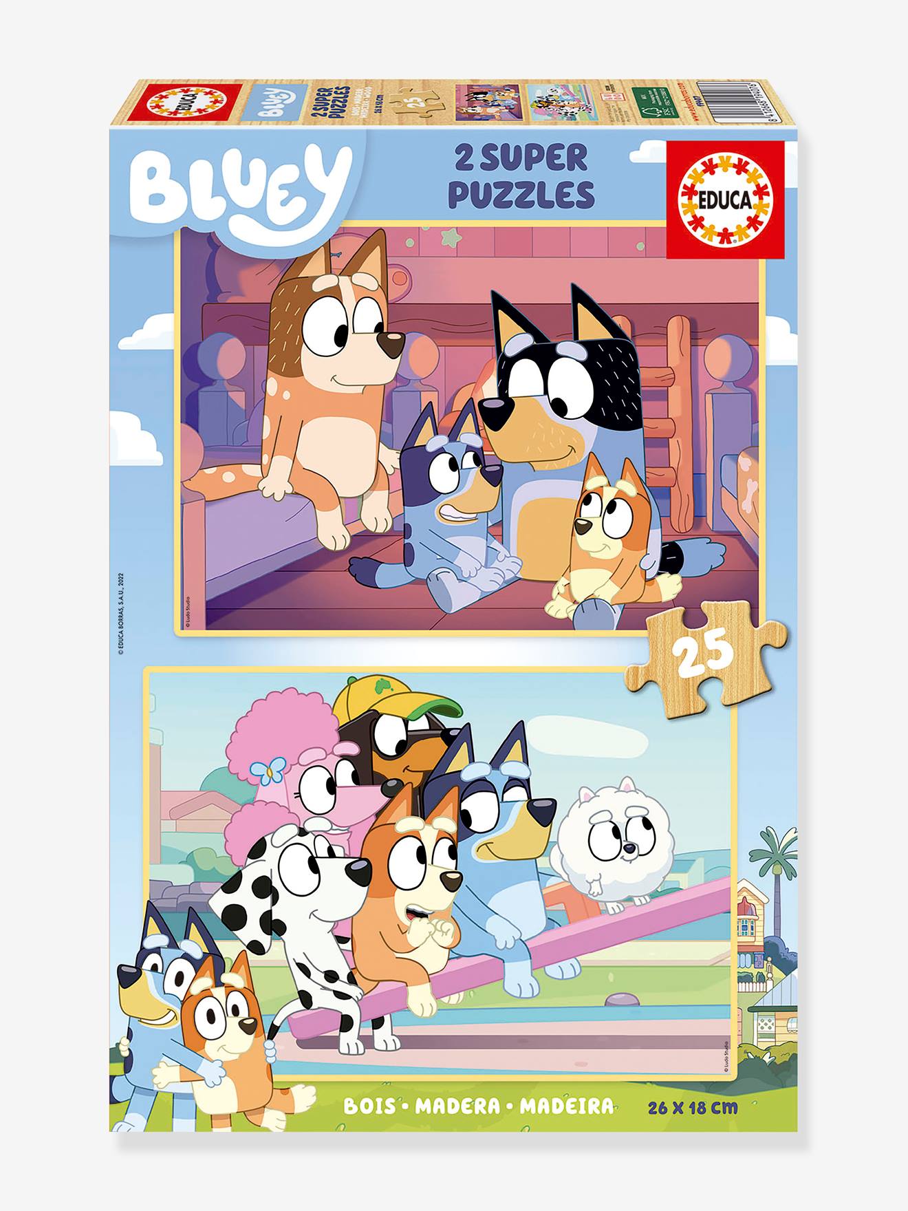2 x 25 stuks super houten puzzel Bluey EDUCA meerkleurig afbeelding