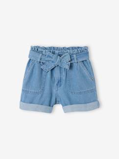 Meisje-Short-Paperbag meisjesshort van licht denim