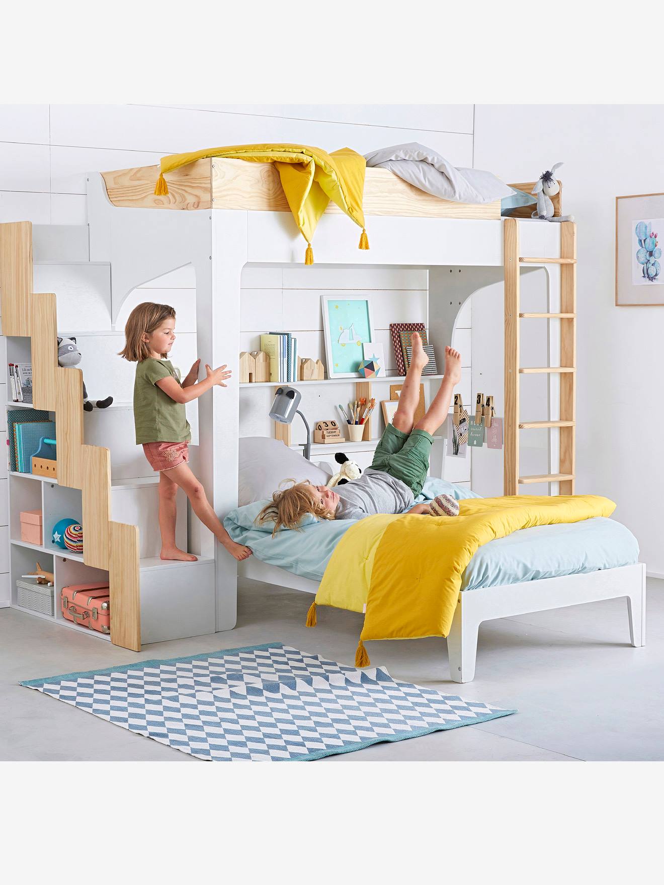 Hoogslaper met opbergruimte voor ontwikkelingscombinatie EASYSPACE wit/hout