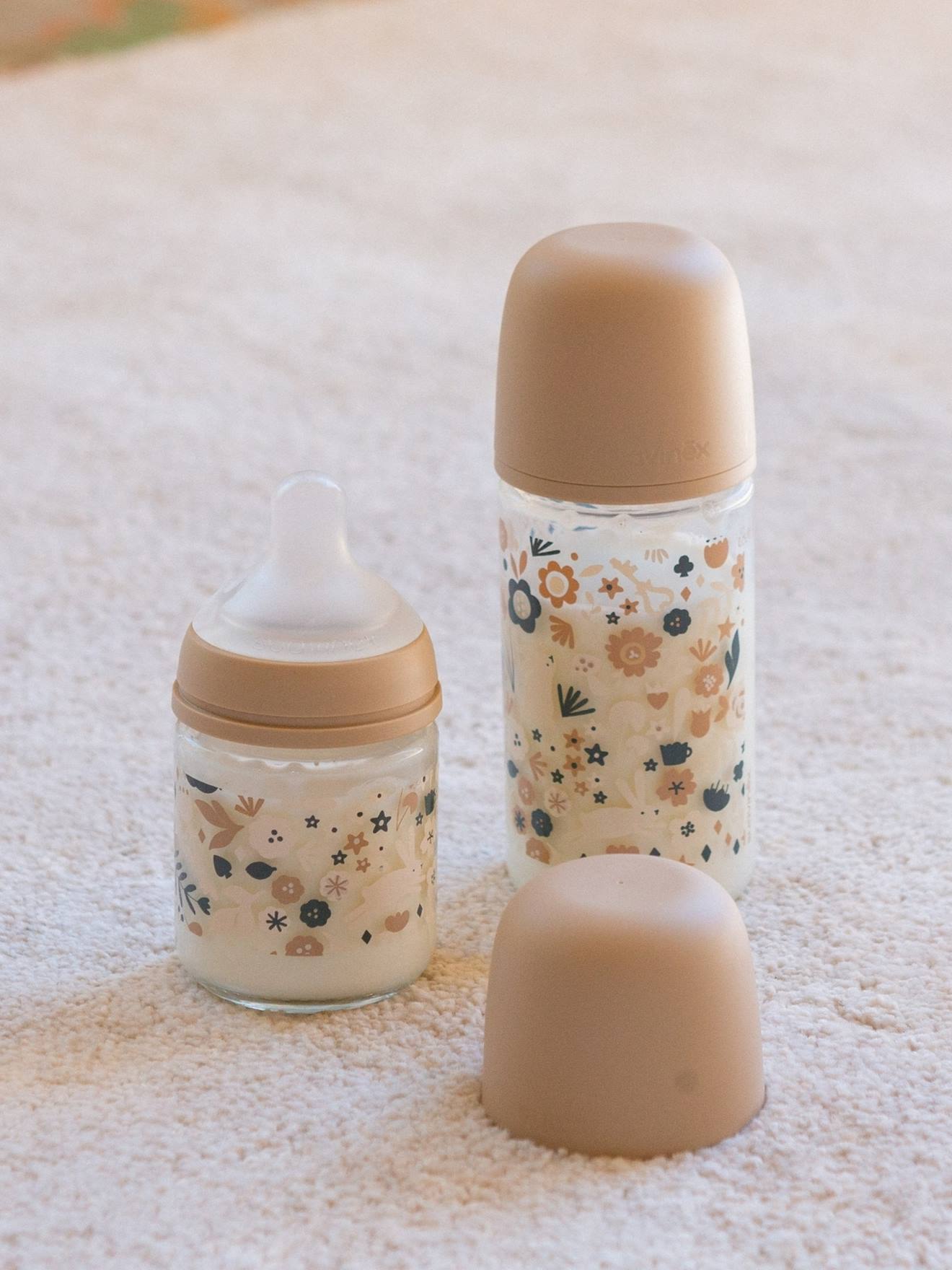 Glazen babyfles 120 ml speen SXPro S Wonderland SUAVINEX beige afbeelding