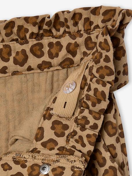 Wijde korte broek 'paperbag' voor meisjes, van katoengaas beige+lila+oudroze+saliegroen+wit - vertbaudet enfant 