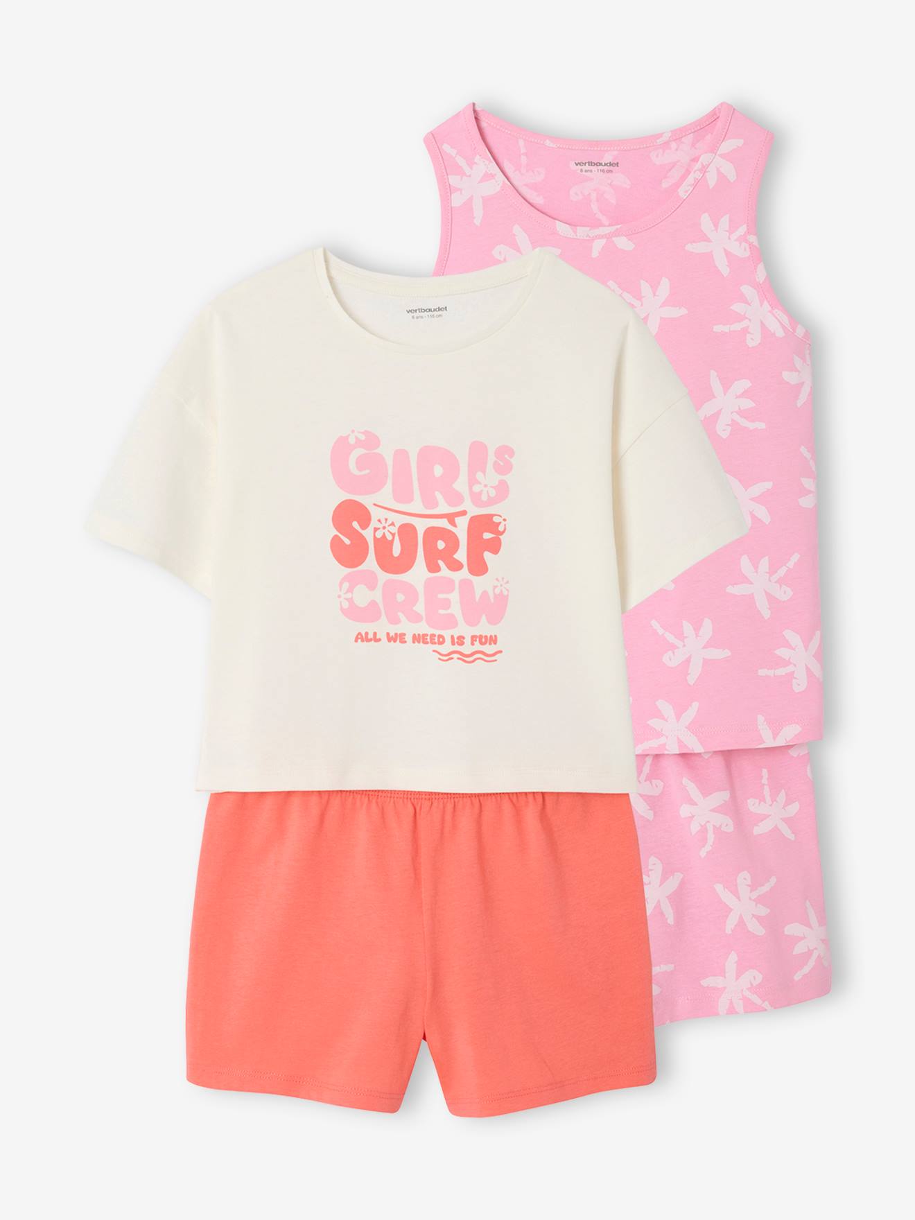 Set van 2 surf pyjamabroeken voor meisjes rozen