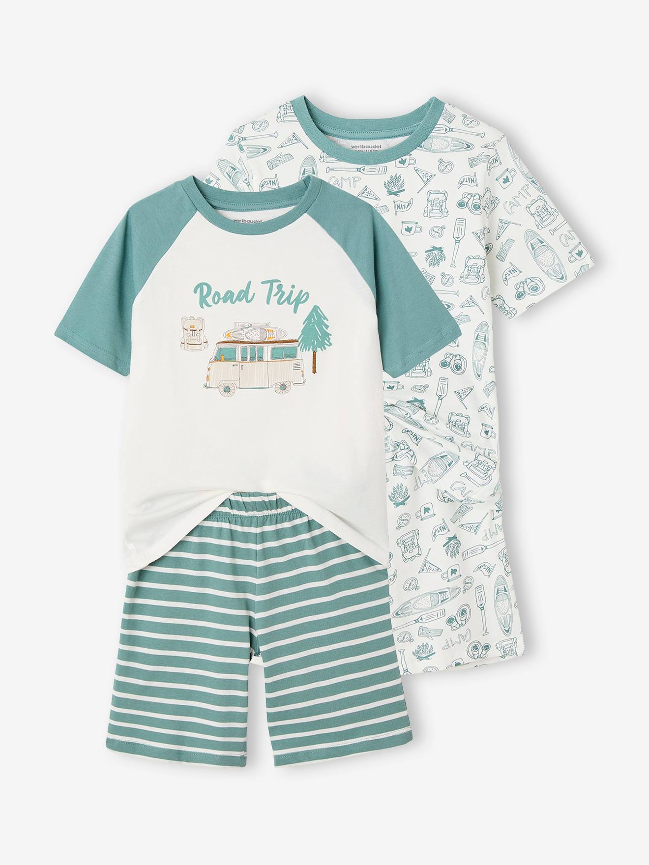 Set van 2 Road Trip pyjamabroeken voor jongens smaragdgroen