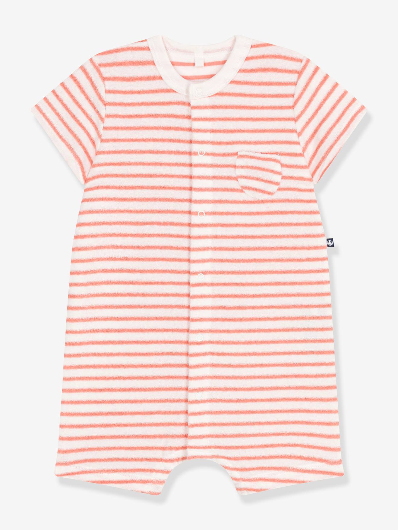 Baby sweater met korte pijpen van gestreepte badstof van PETIT BATEAU abrikoos