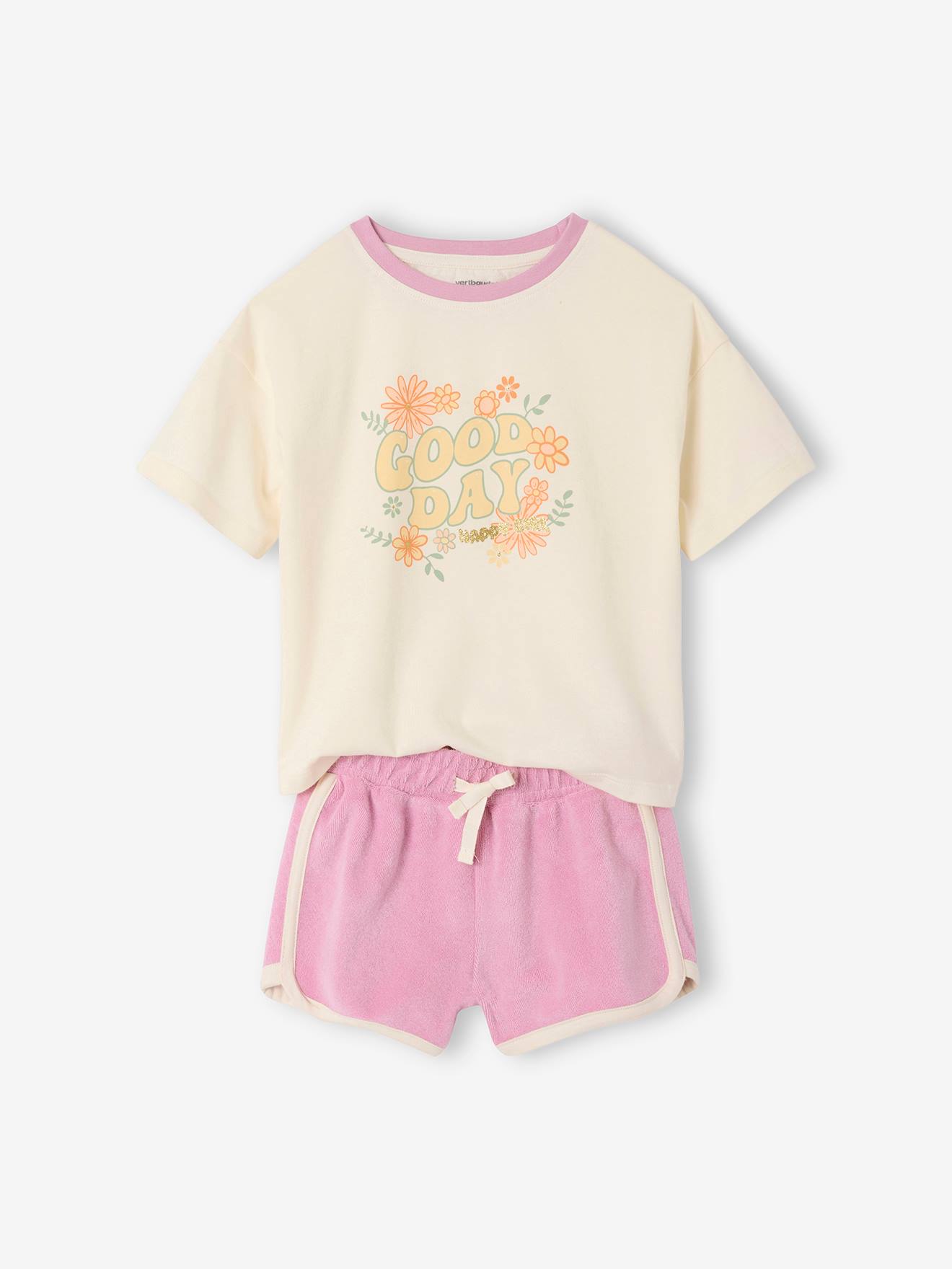 Set met shirt en short van badstof voor meisjes lila