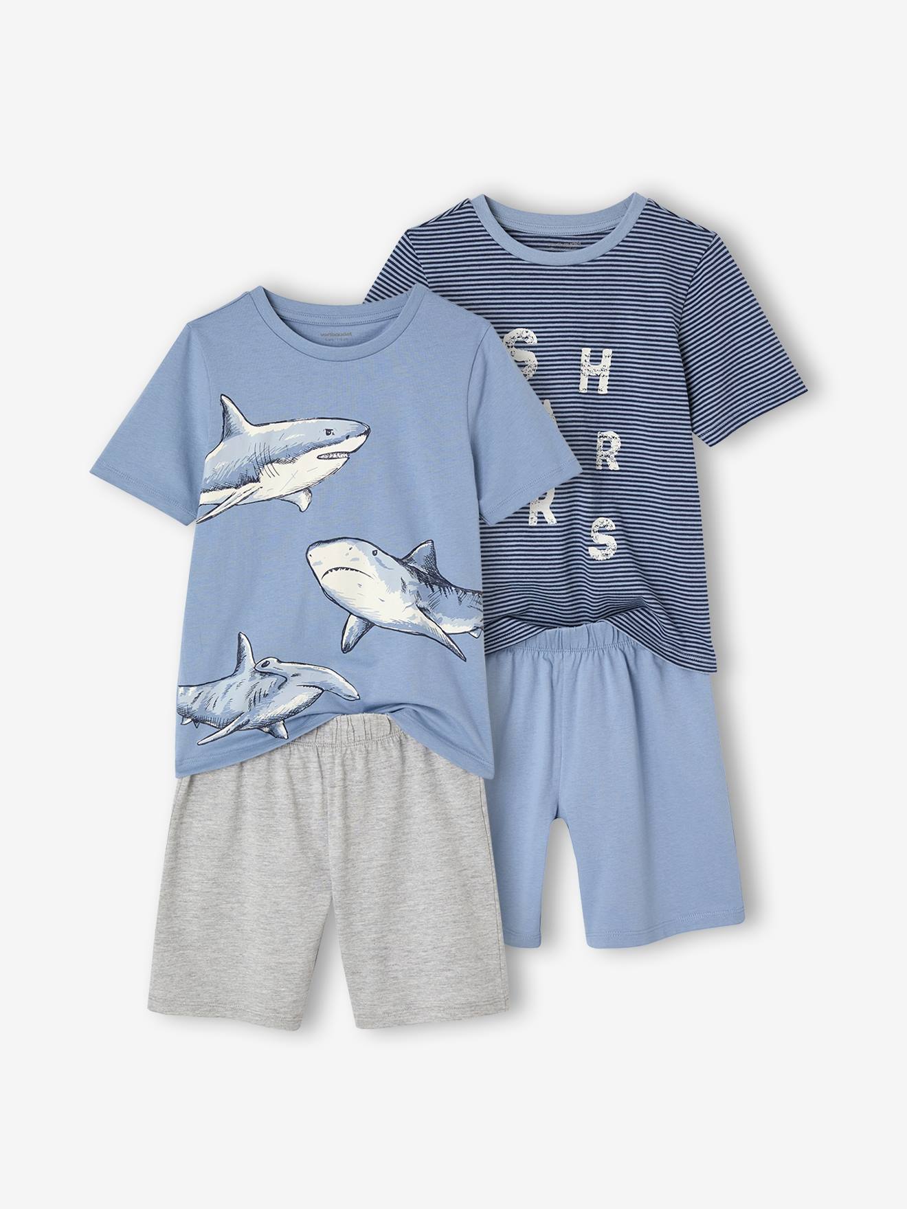 Set van 2 pyjamabroeken voor jongens met haaimotief hemelsblauw