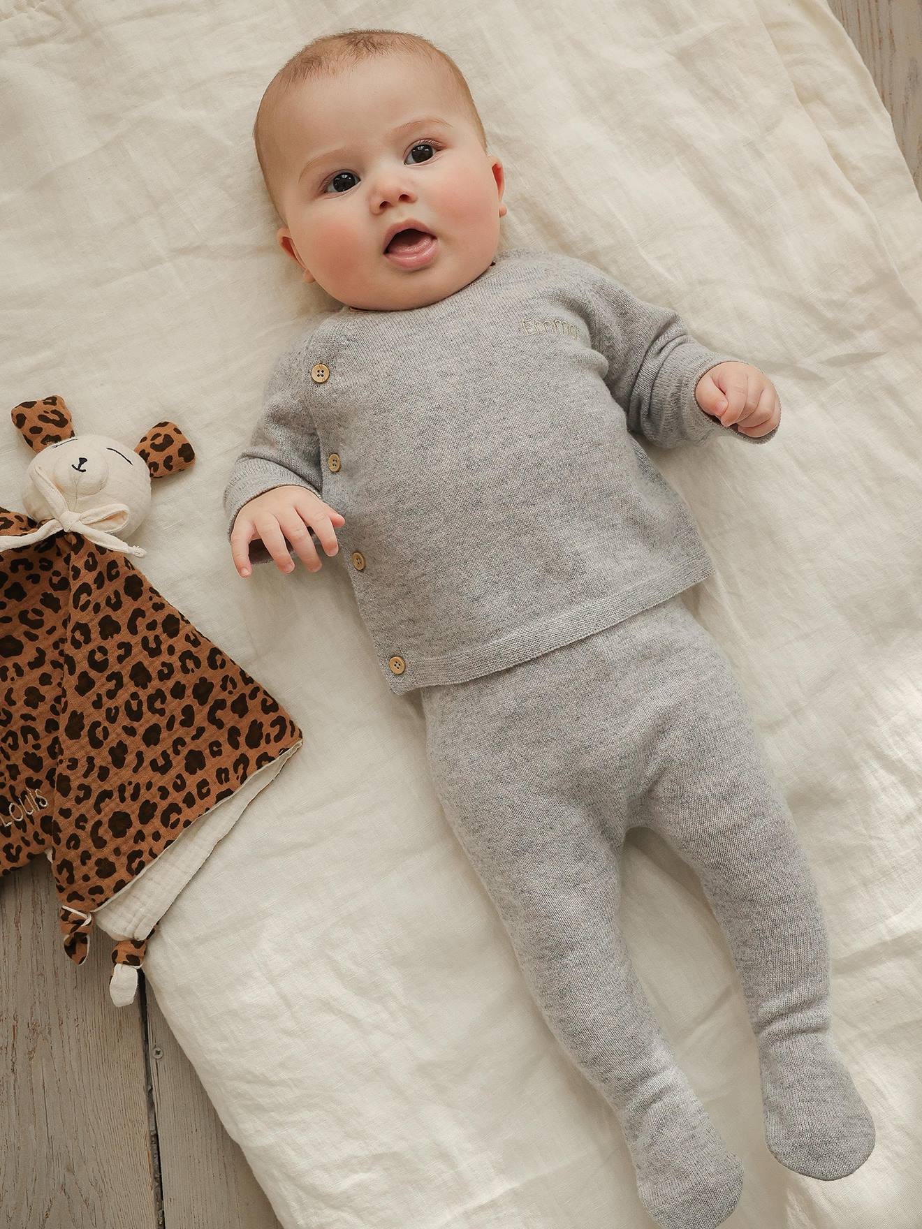 Babyset ENVIE DE FRAISE van wol en kasjmier gemêleerd grijs