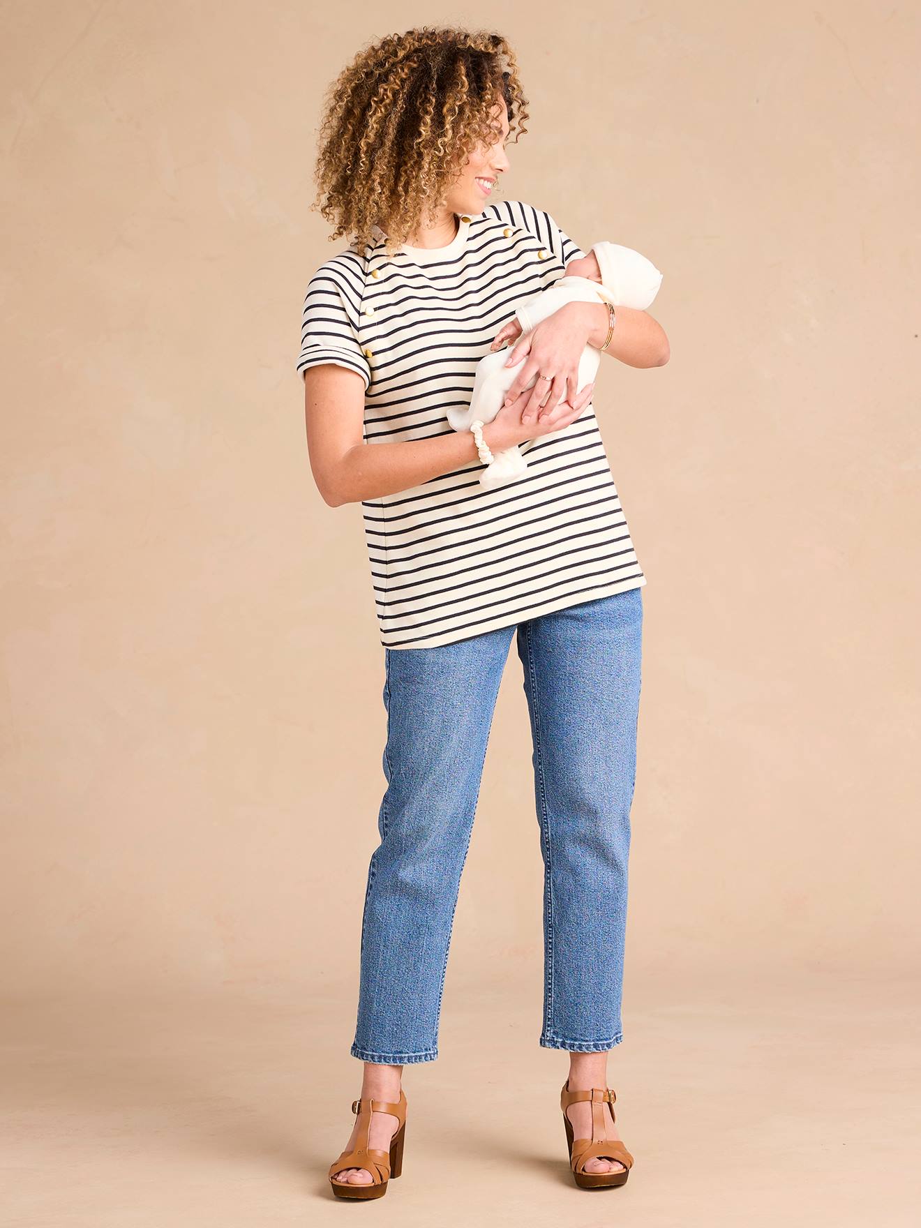 Zwangerschaps- en voedings-T-shirt met strepen ENVIE DE FRAISE ecru afbeelding