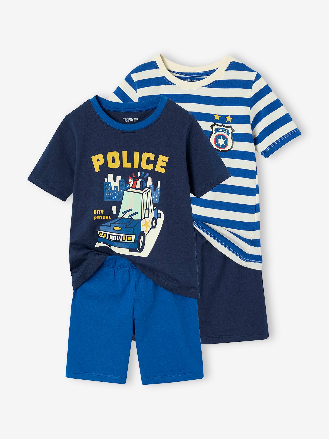 Set van 2 pyjamashorts voor jongens Politie koningsblauw