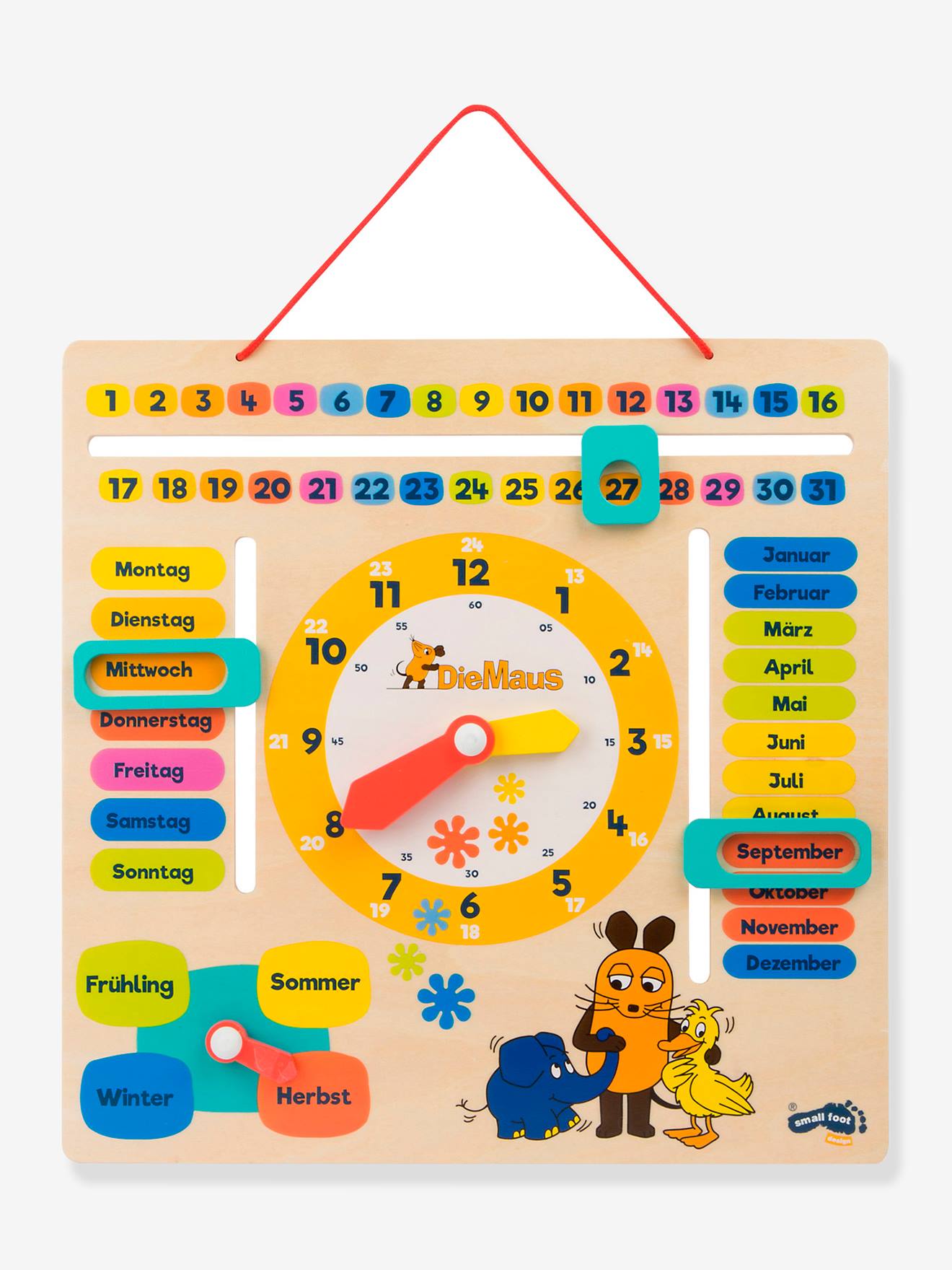 Educatief bord voor kinderen DIE MAUS met klok en kalender SMALL FOOT® meerkleurig afbeelding