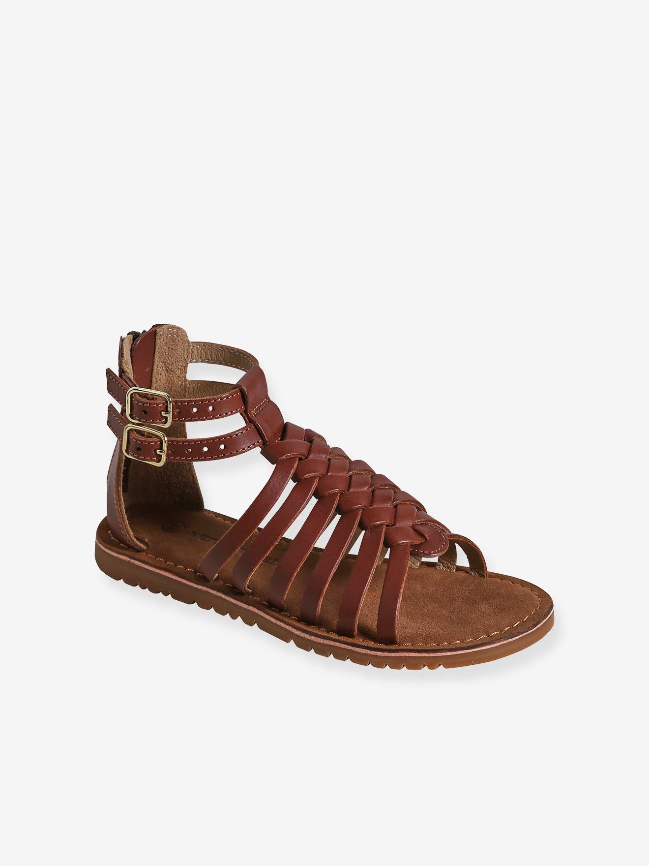 Spartaanse leren sandalen voor kinderen, kleuterschoolcollectie bruin