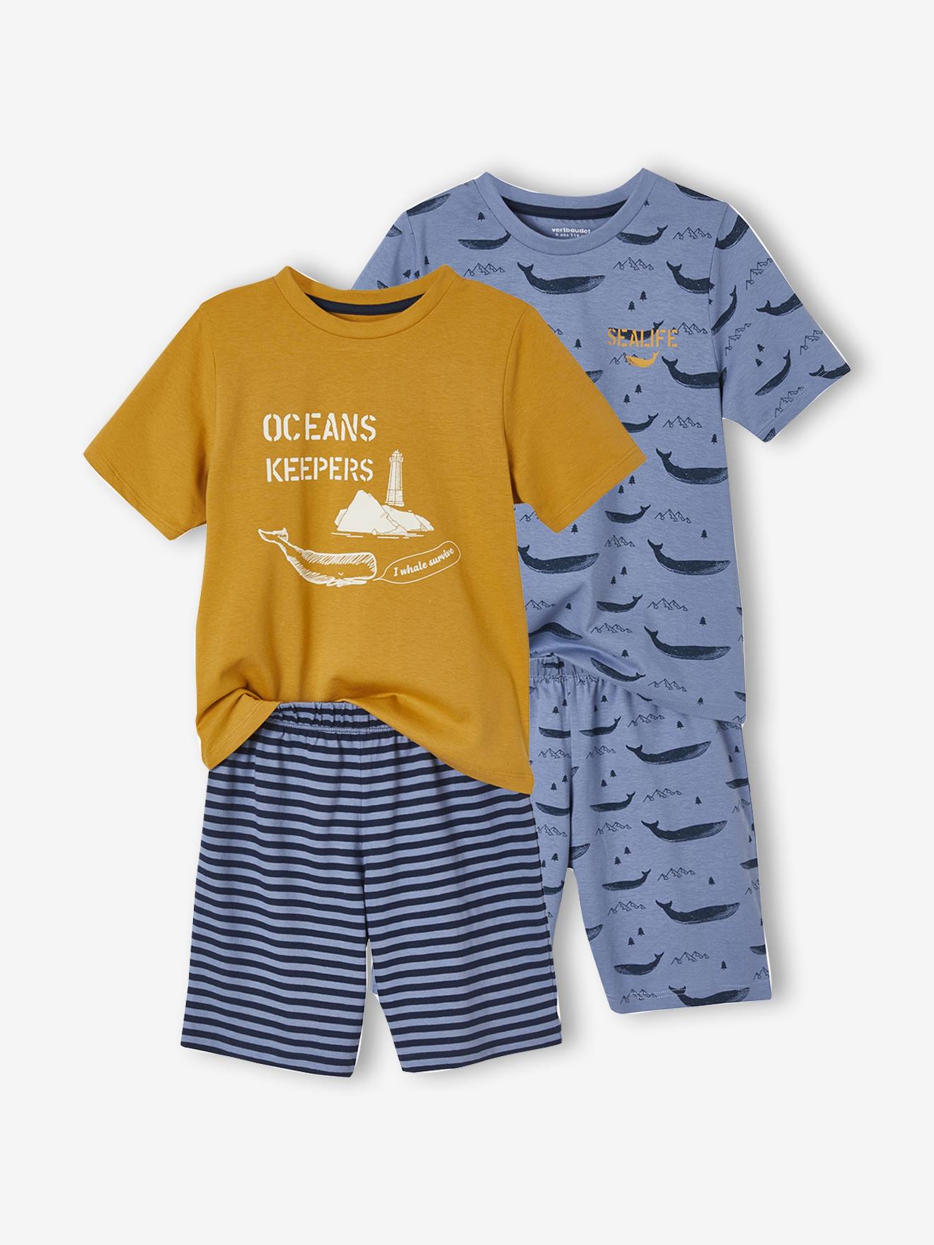 Set van 2 Oeko-Tex® pyjama's voor jongens met walvissen set mosterd en blauw