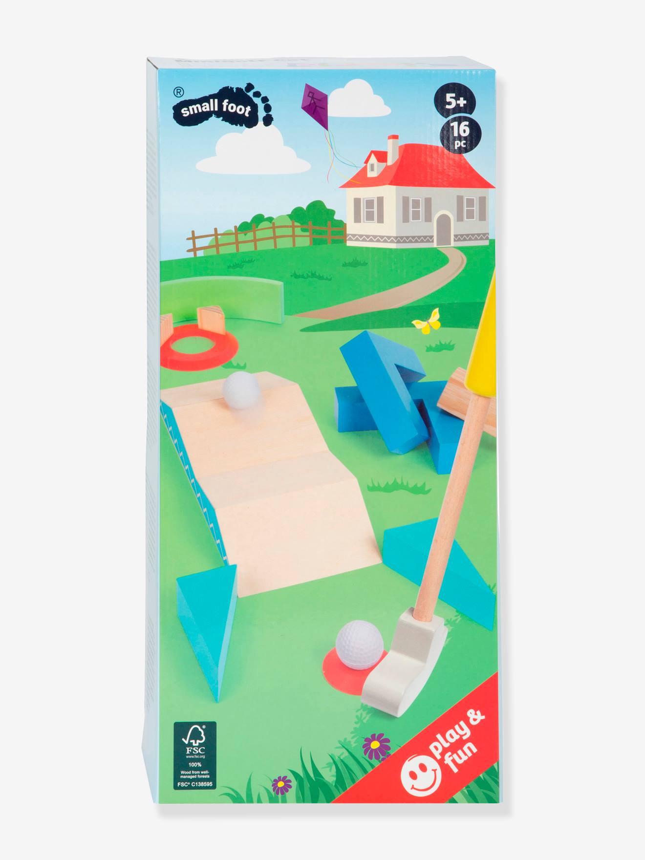 Minigolfset voor kinderen ACTIVE small foot® van hout FSC®, 17 stuks meerkleurig
