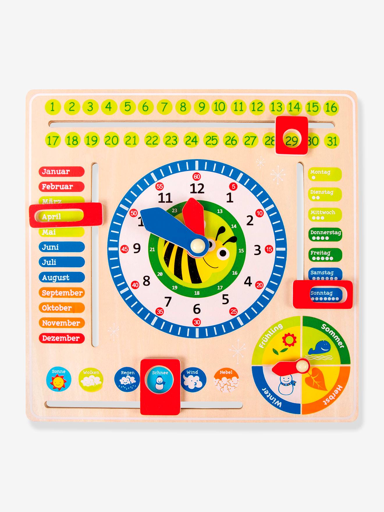Activiteitenplank voor kinderen KLOK & TIJD van hout small foot® meerkleurig