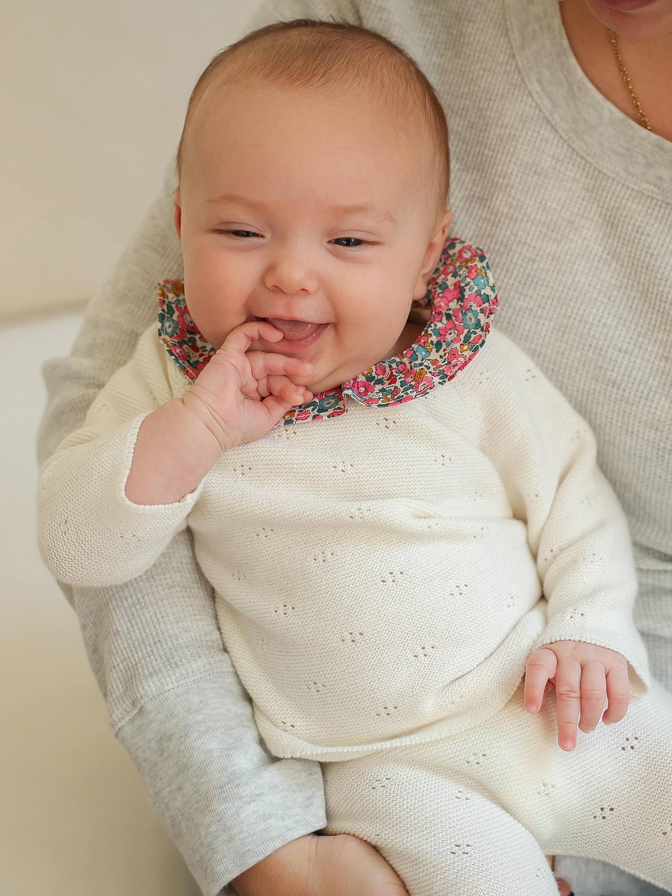 2-delige geboorteset van tricot ENVIE DE FRAISE ecru