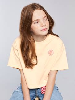 Meisje-Cropped meisjesshirt met groot motief op de rug JONEN