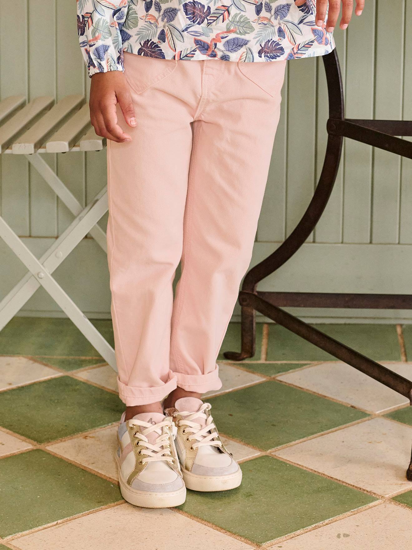 Paperbag meisjesbroek met hartjeszakken roze (poederkleur) afbeelding
