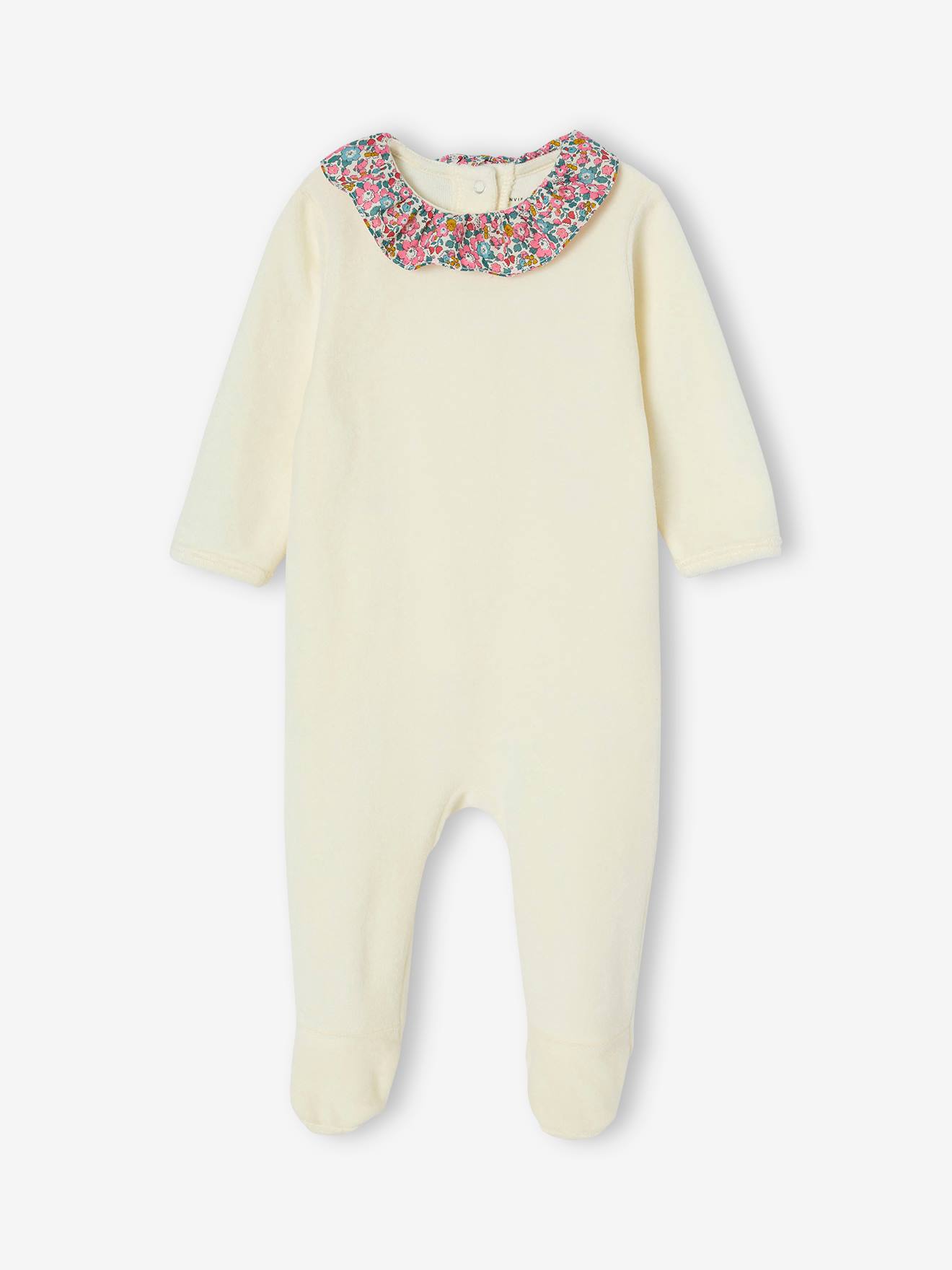 Pyjama van fluweel en Liberty-stof, te personaliseren ENVIE DE FRAISE ecru
