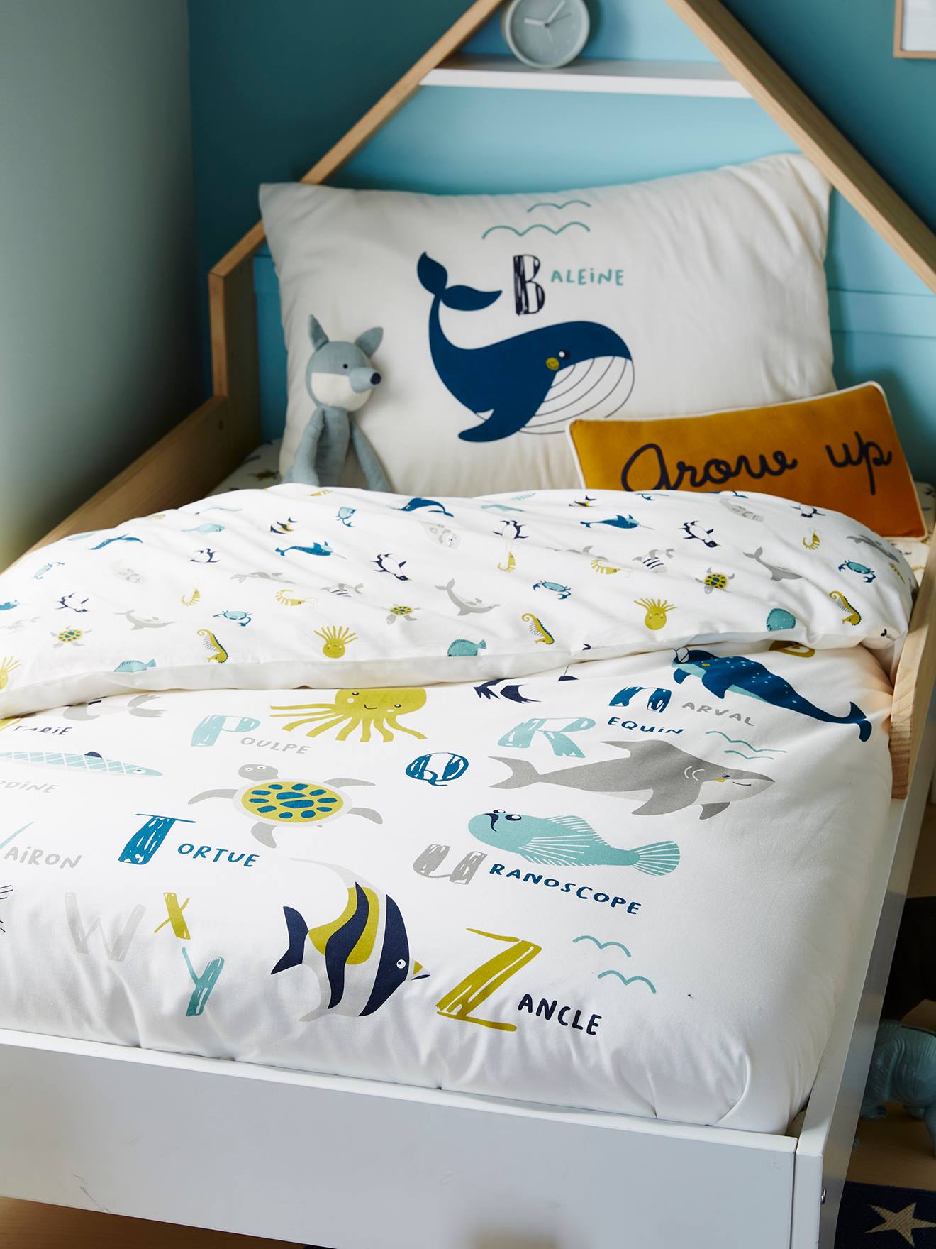 Set dekbedovertrek + kussensloop voor kinderen ABECEDAIRE MARIN ivoor afbeelding