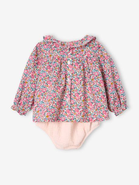 2-delige geboorteset: Liberty blouse en bloomer ENVIE DE FRAISE ecru - vertbaudet enfant 