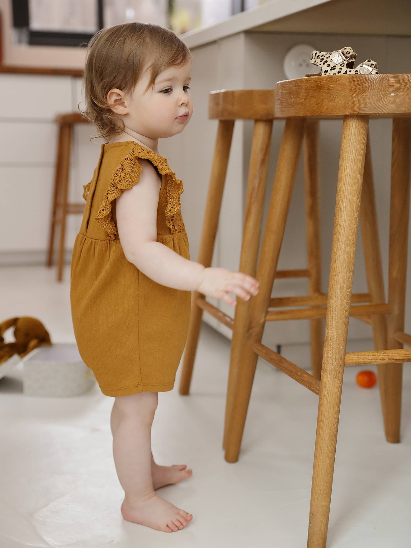 Combishort voor baby's van twee materialen karamel