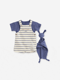Baby-Babyset-Set van 3 stuks: T-shirt + romper + knuffelbeer voor baby, te personaliseren