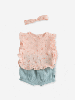 Baby-Babyset-Babyset: bloes + short + bandeau van katoenen gaas
