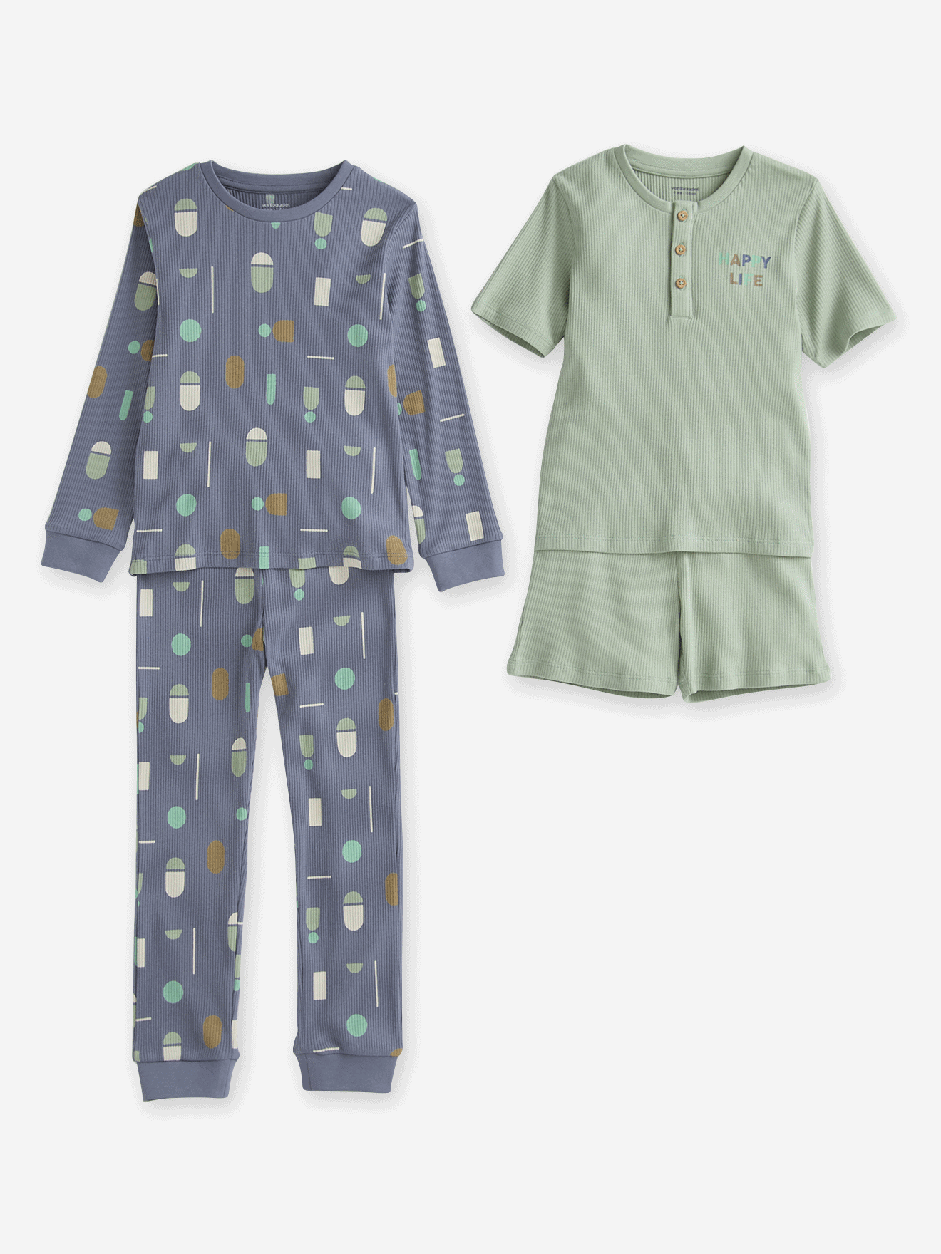 2er-Set Jungen Schlafanzüge mit HAPPY-Print und Recycling-Baumwolle grijsblauw