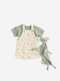 Baby-Salopette, jumpsuit-Set van 3 stuks: T-shirt + romper + knuffelbeer voor baby, te personaliseren