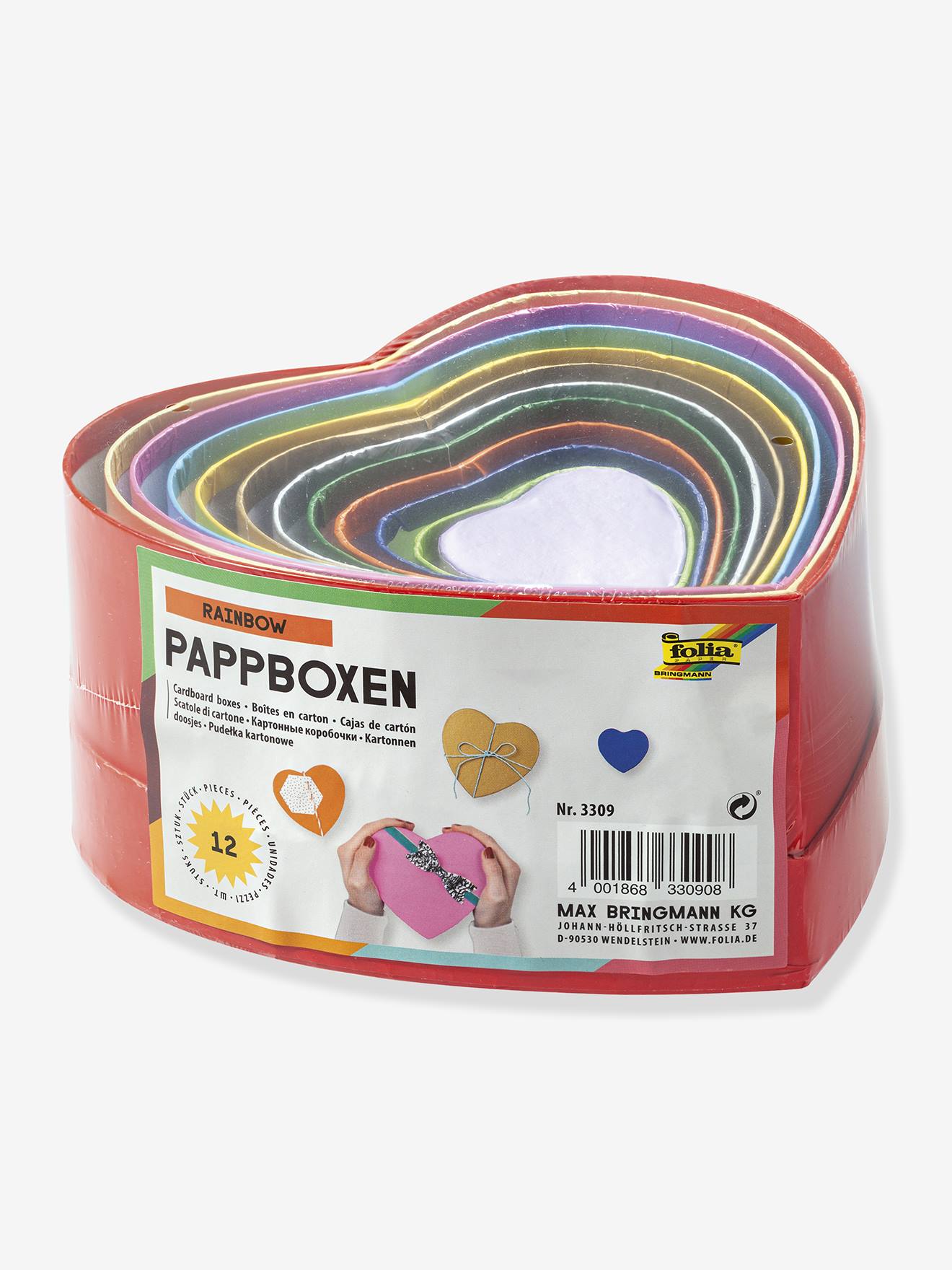 Set van 12 kartonnen dozen, in de vorm van een hart RAINBOW FOLIA meerkleurig afbeelding