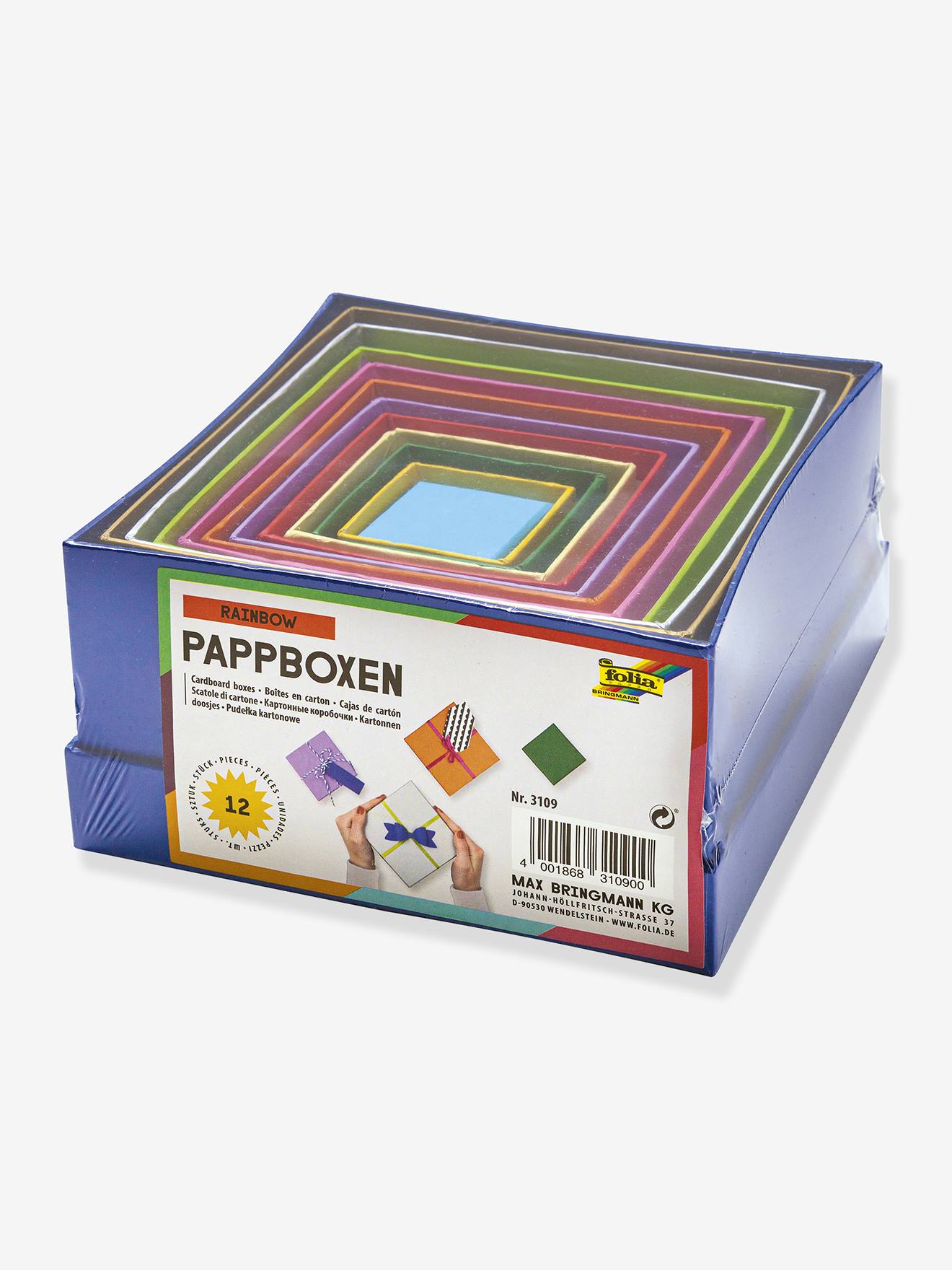 Set van 12 vierkante kartonnen dozen RAINBOW FOLIA meerkleurig afbeelding