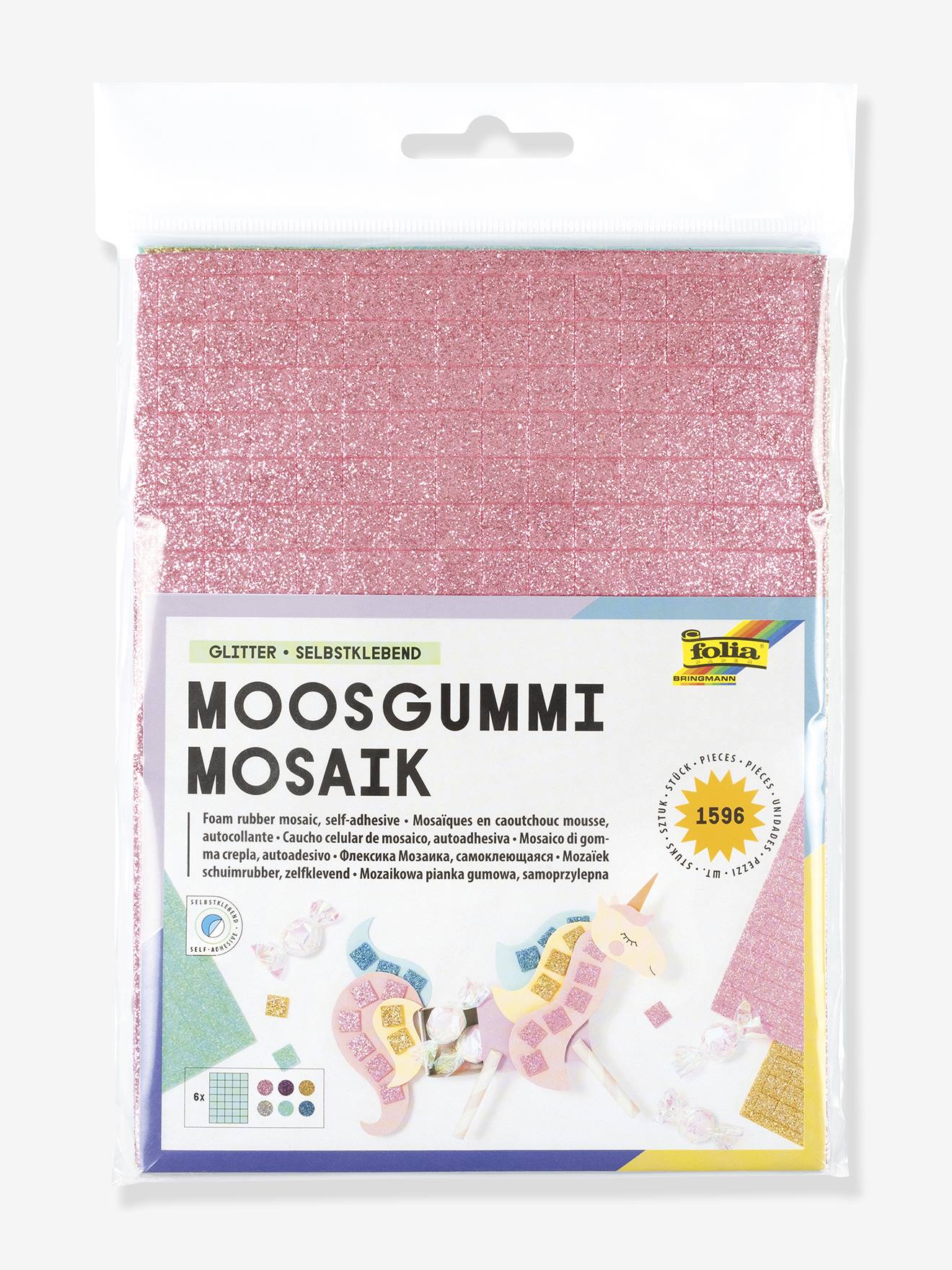 Zelfklevend mozaïek van schuim, 6 vellen GLITTER FOLIA meerkleurig afbeelding